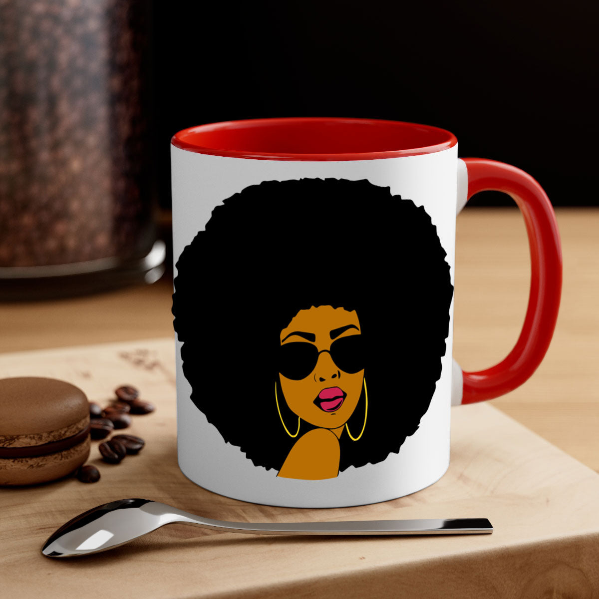 Black Women - Queen Mug with colorful handle and glossy finish, available in multiple colors and sizes.