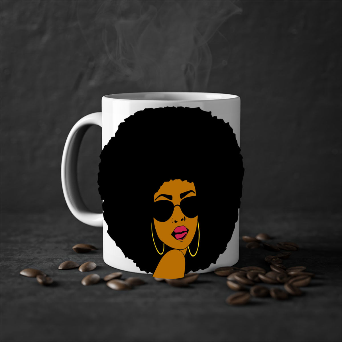 Black Women - Queen Mug with colorful handle and glossy finish, available in multiple colors and sizes.