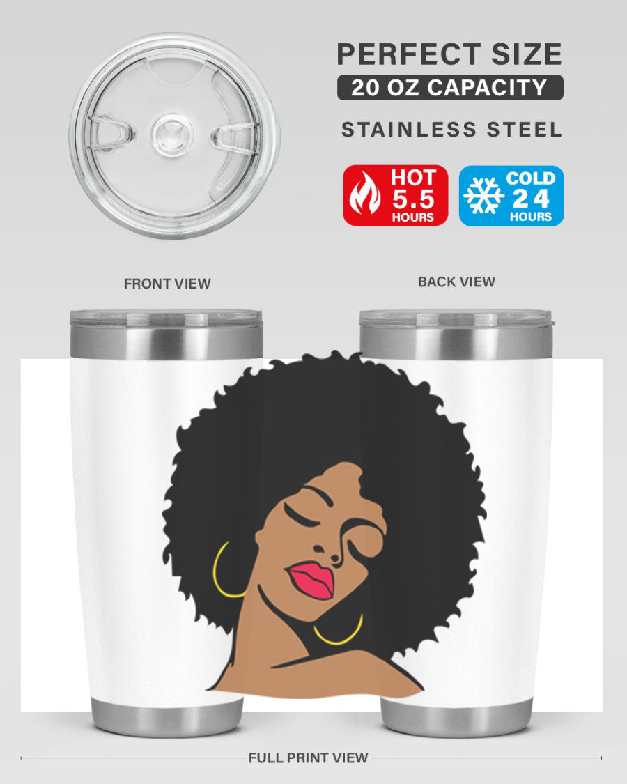 Black Women Queen 49# Tumbler showcasing a stylish design with double wall vacuum insulation, perfect for hot and cold beverages.