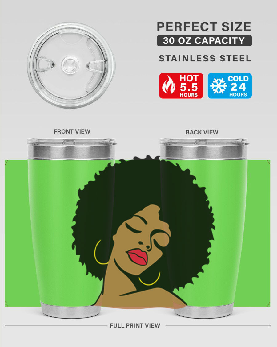 Black Women Queen 49# Tumbler showcasing a stylish design with double wall vacuum insulation, perfect for hot and cold beverages.