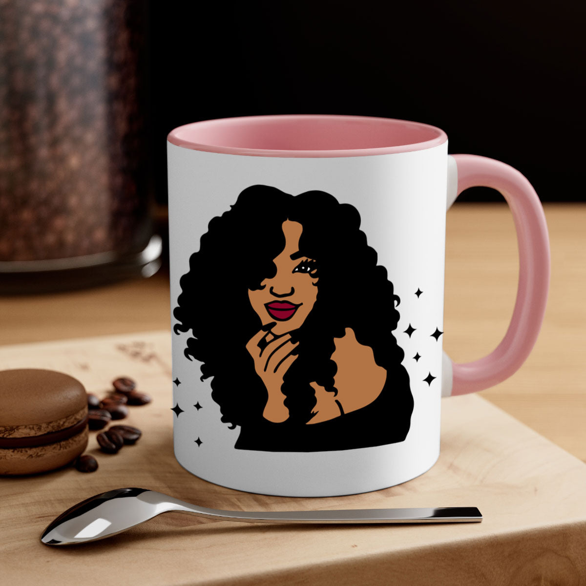 Black Women - Queen Mug with colorful handle and glossy finish, available in multiple colors and sizes.