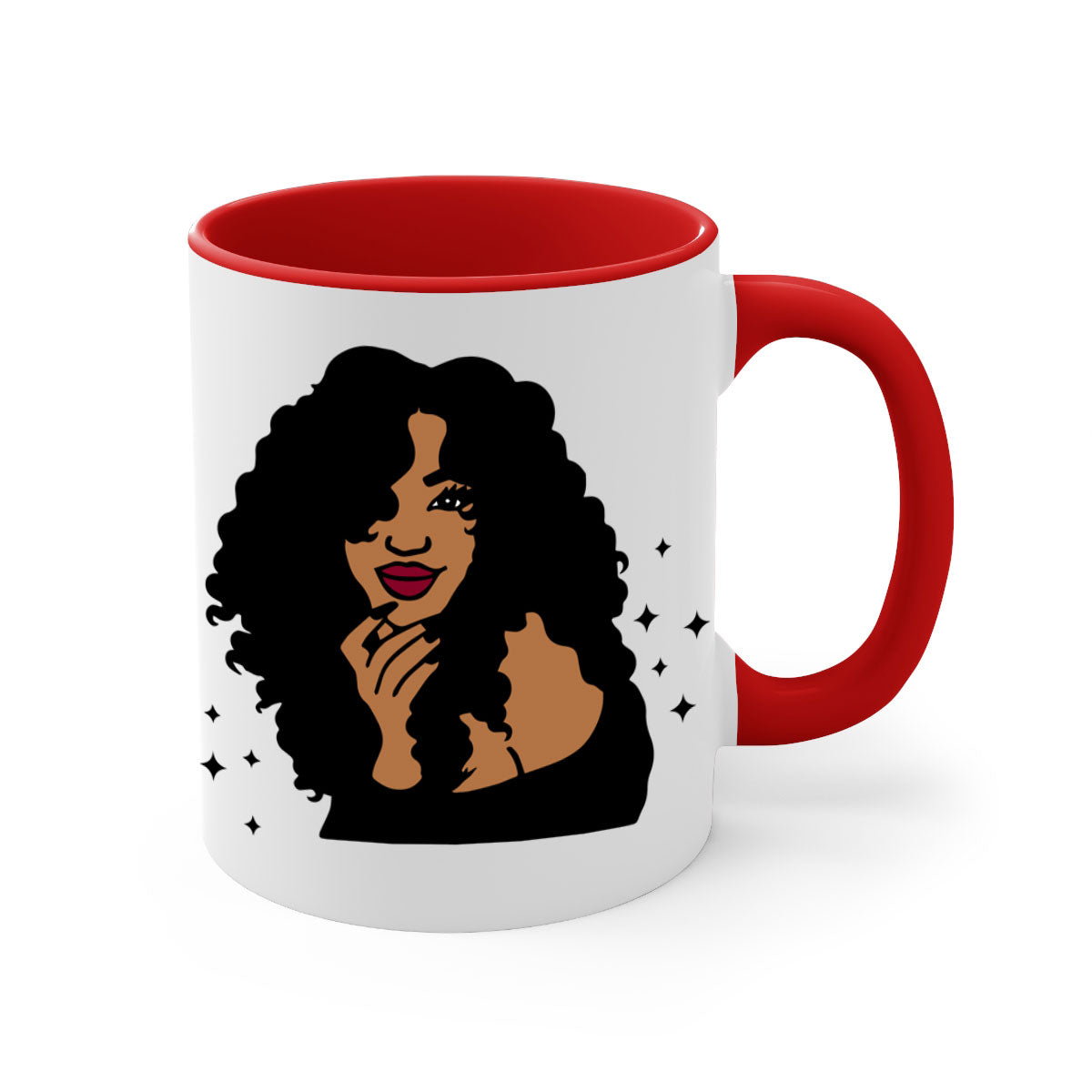 Black Women - Queen Mug with colorful handle and glossy finish, available in multiple colors and sizes.