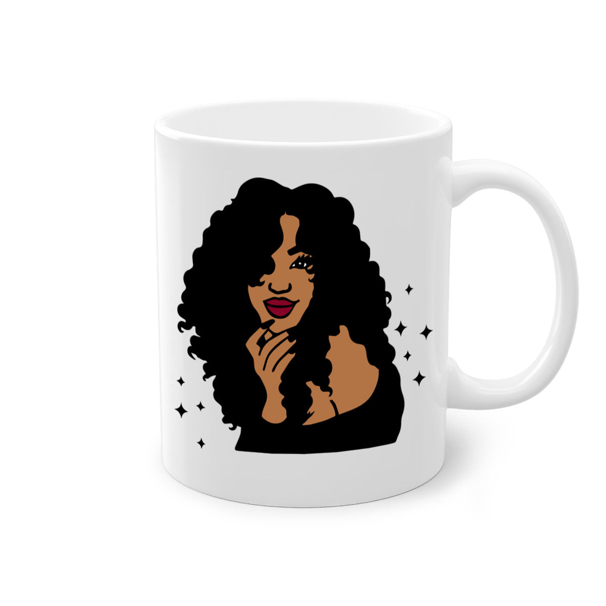 Black Women - Queen Mug with colorful handle and glossy finish, available in multiple colors and sizes.