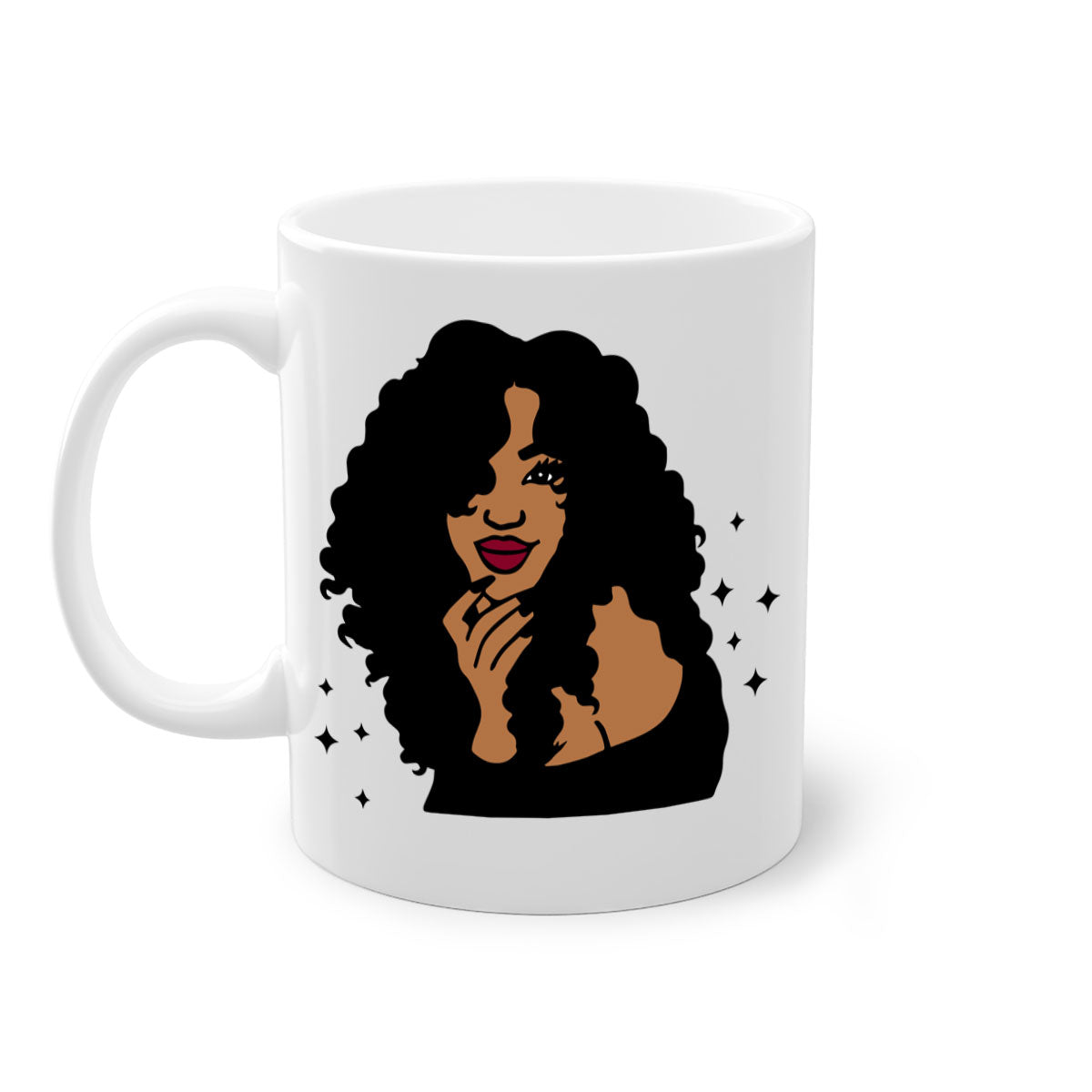 Black Women - Queen Mug with colorful handle and glossy finish, available in multiple colors and sizes.