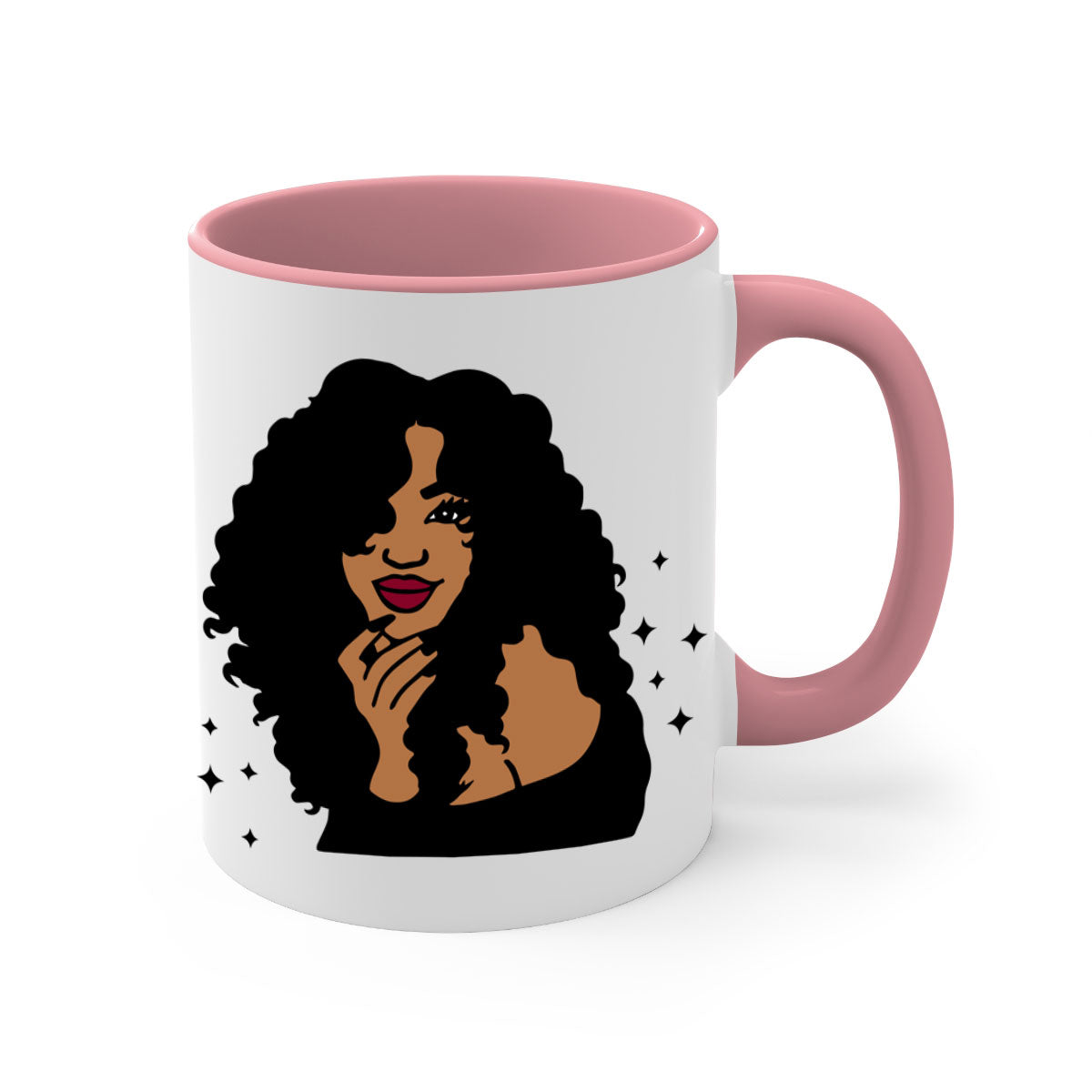 Black Women - Queen Mug with colorful handle and glossy finish, available in multiple colors and sizes.