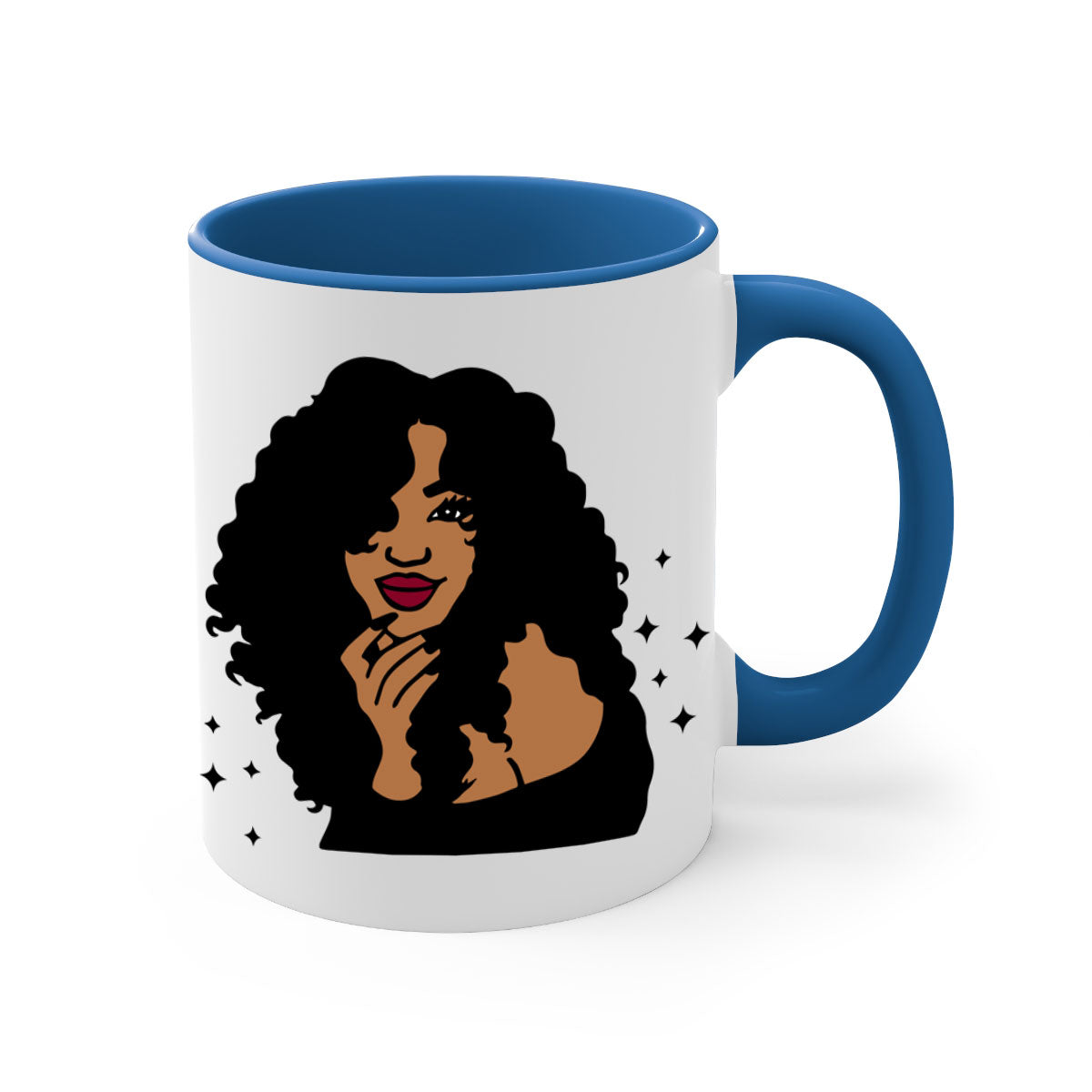 Black Women - Queen Mug with colorful handle and glossy finish, available in multiple colors and sizes.