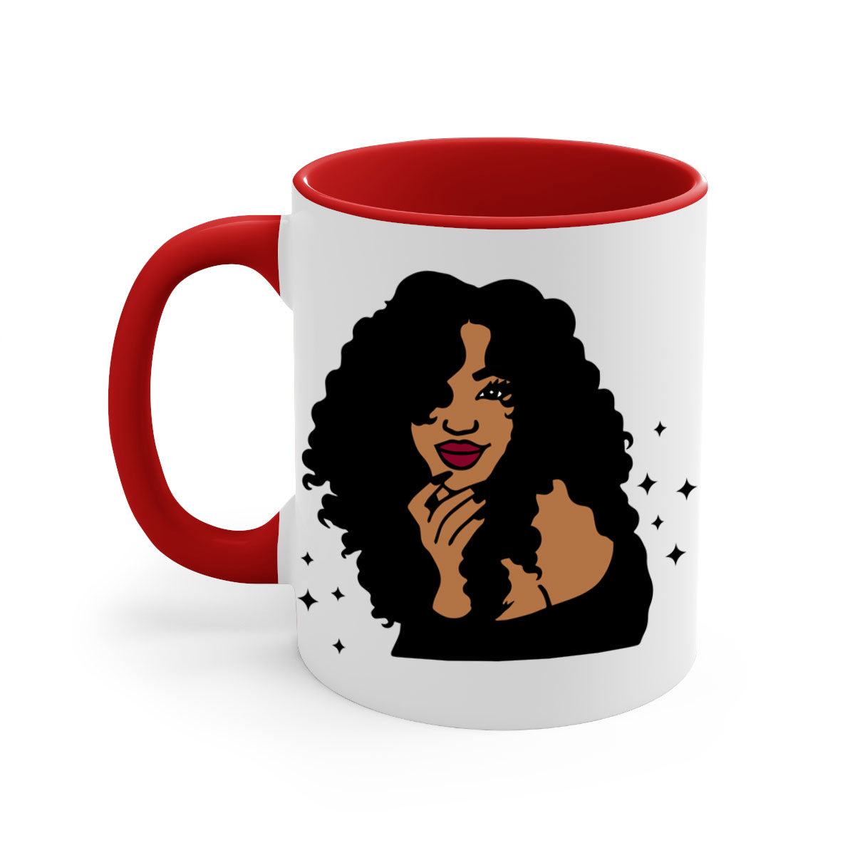 Black Women - Queen Mug with colorful handle and glossy finish, available in multiple colors and sizes.