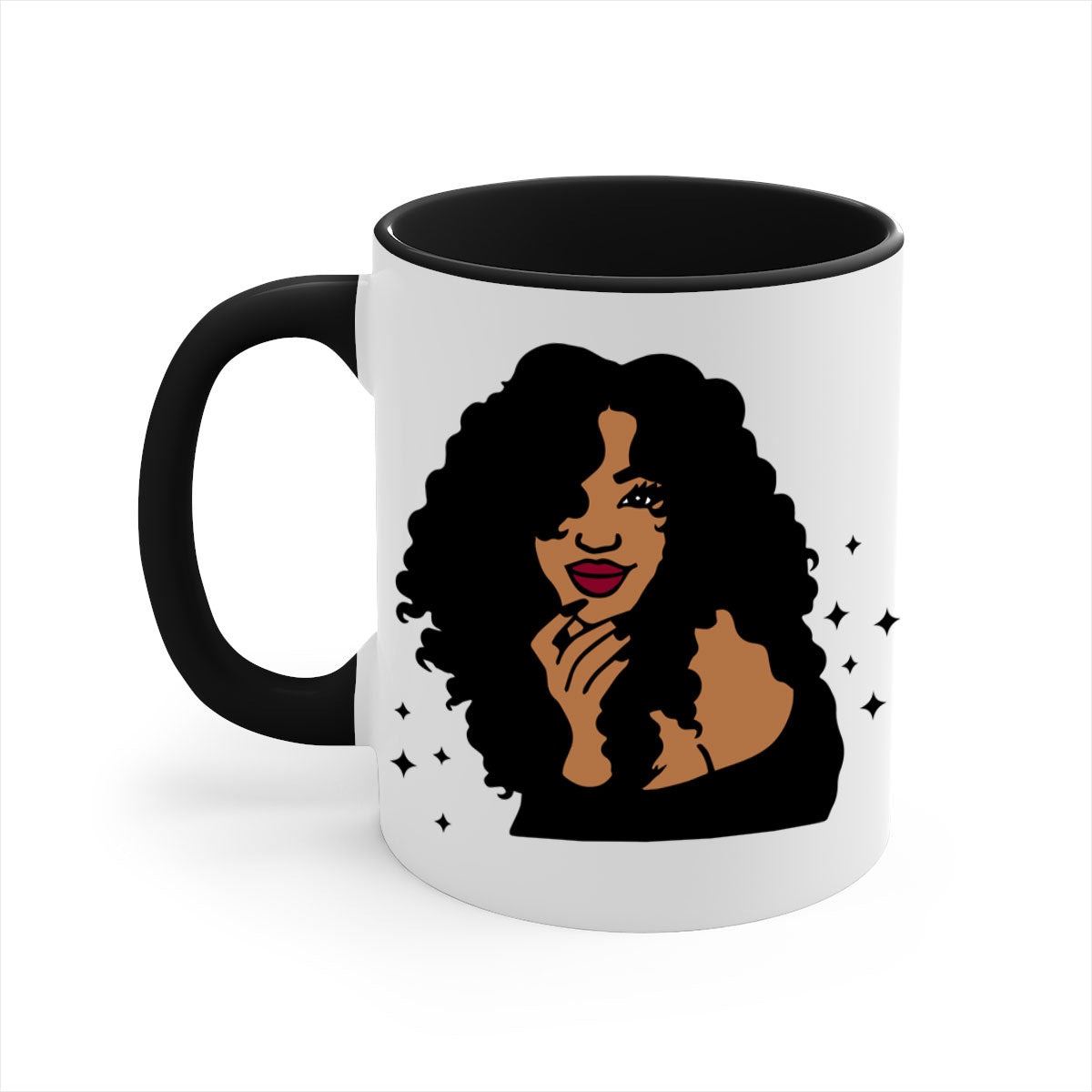 Black Women - Queen Mug with colorful handle and glossy finish, available in multiple colors and sizes.