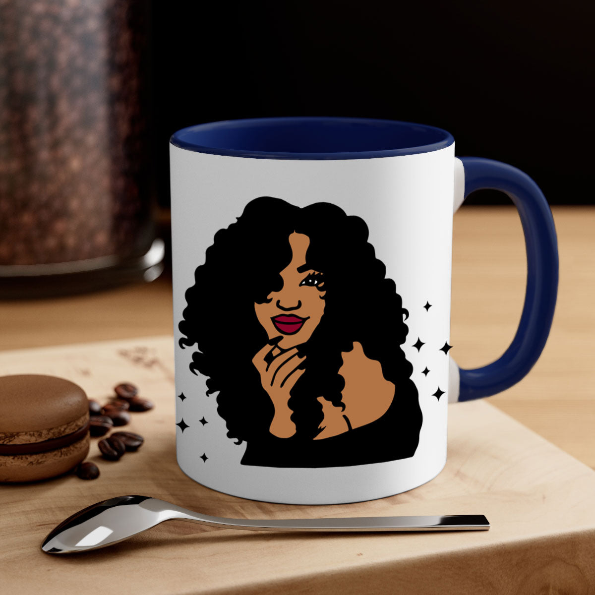 Black Women - Queen Mug with colorful handle and glossy finish, available in multiple colors and sizes.