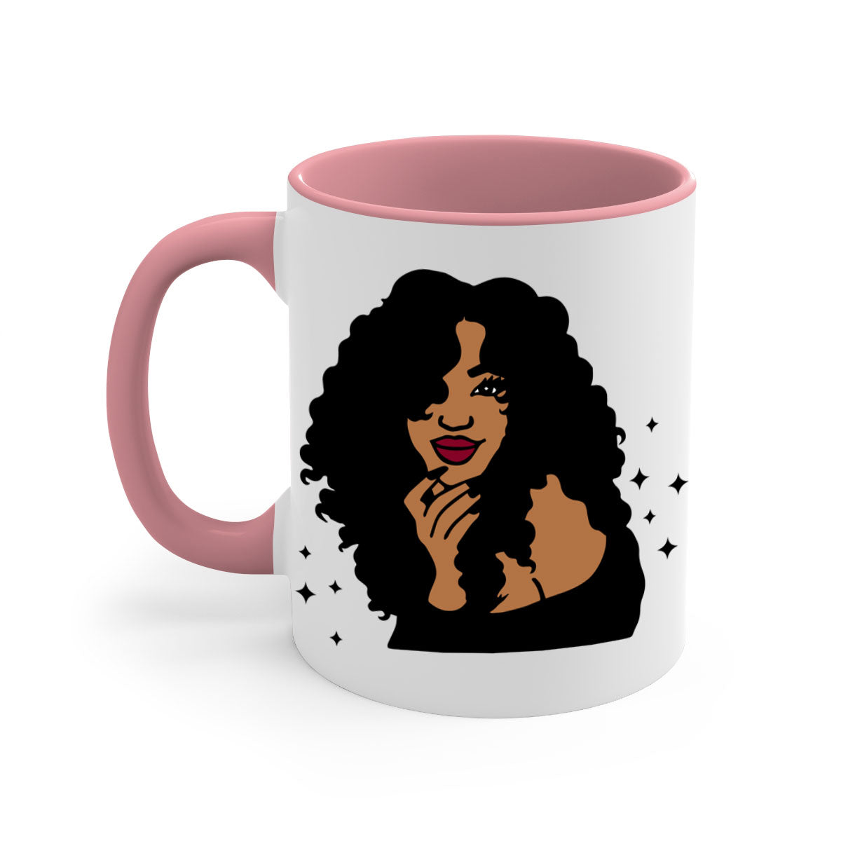 Black Women - Queen Mug with colorful handle and glossy finish, available in multiple colors and sizes.