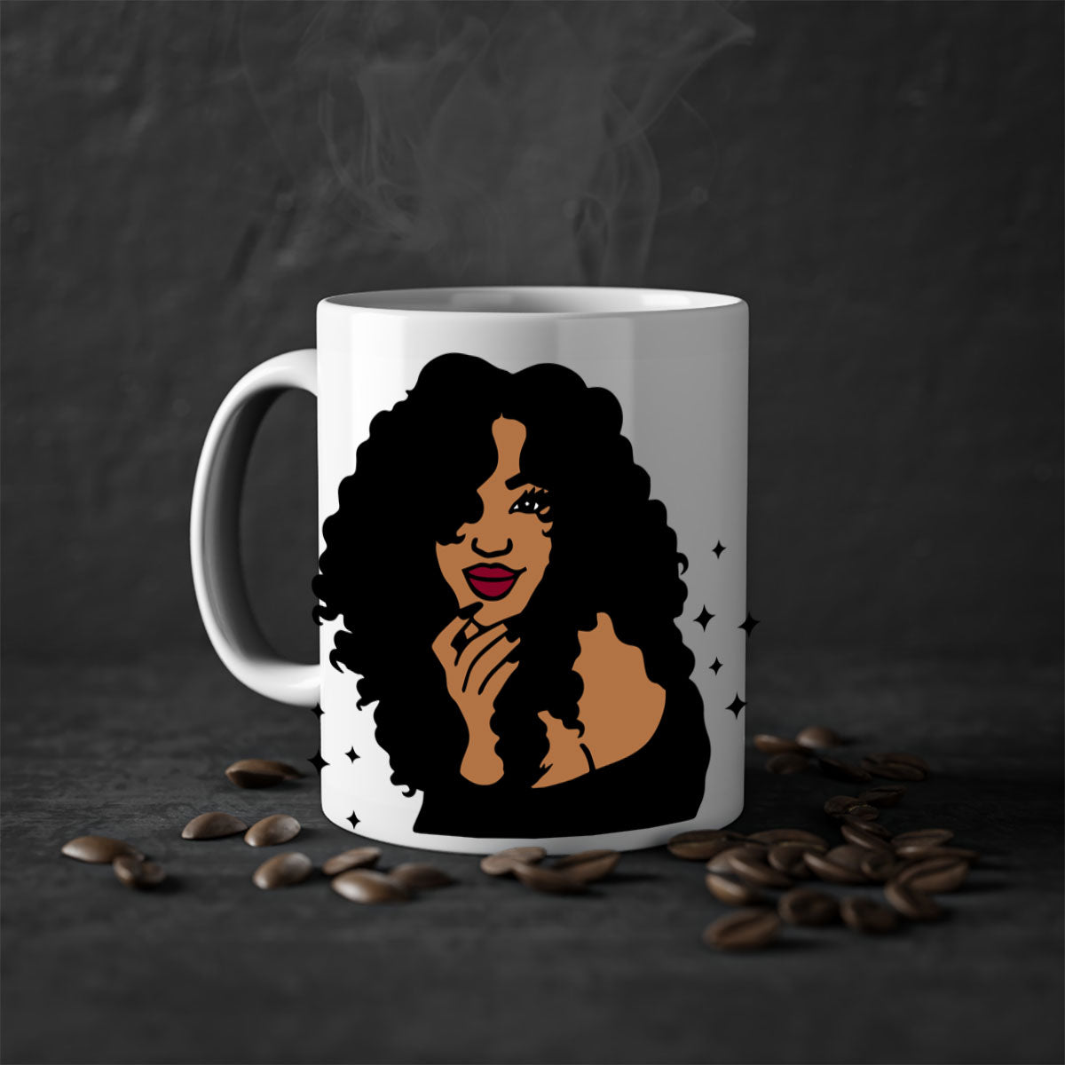 Black Women - Queen Mug with colorful handle and glossy finish, available in multiple colors and sizes.