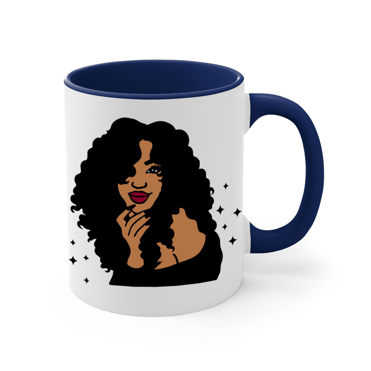 Black Women - Queen Mug with colorful handle and glossy finish, available in multiple colors and sizes.