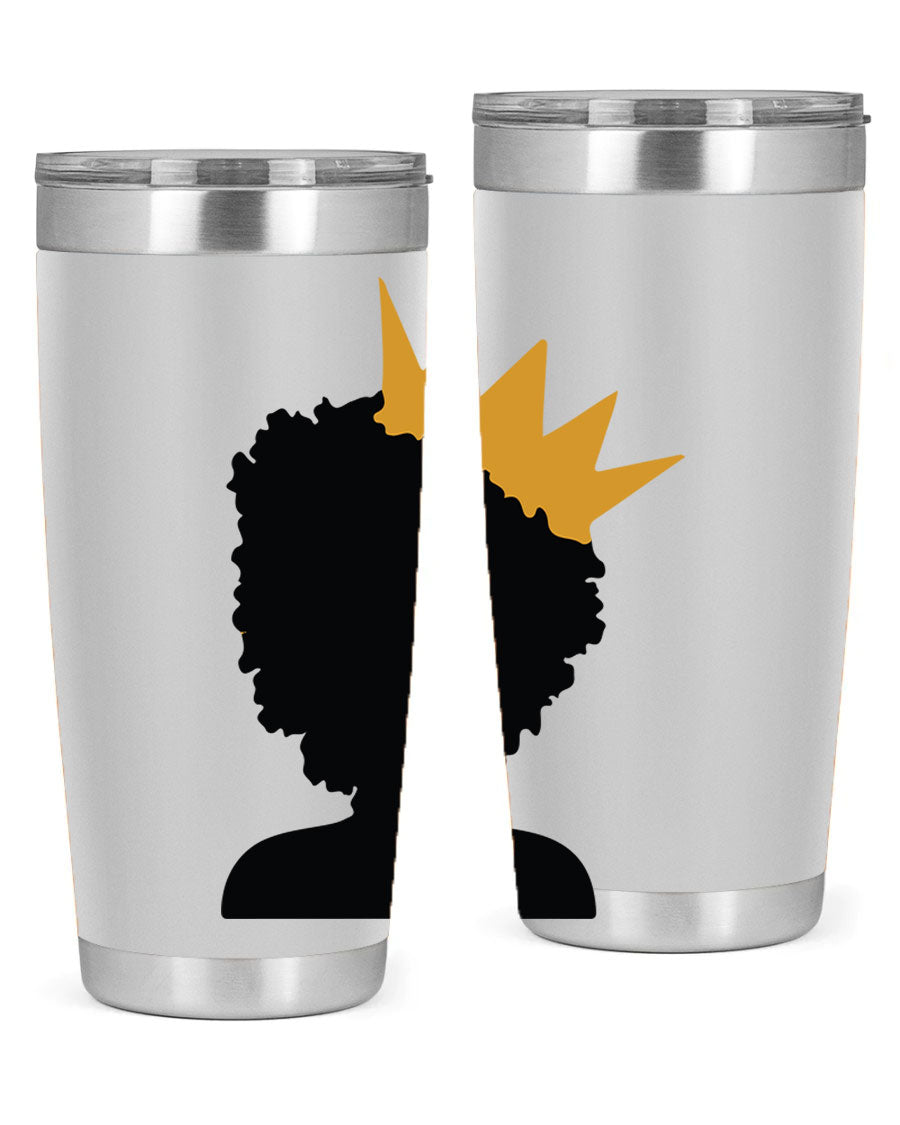 Black Women - Queen 20oz and 30oz Tumblers showcasing double wall vacuum stainless steel design with elegant prints celebrating black women.