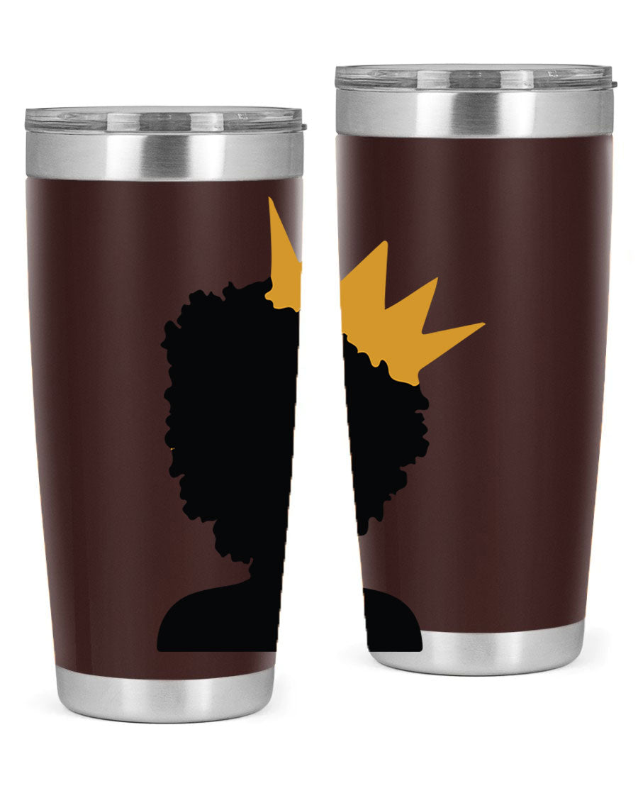 Black Women - Queen 20oz and 30oz Tumblers showcasing double wall vacuum stainless steel design with elegant prints celebrating black women.