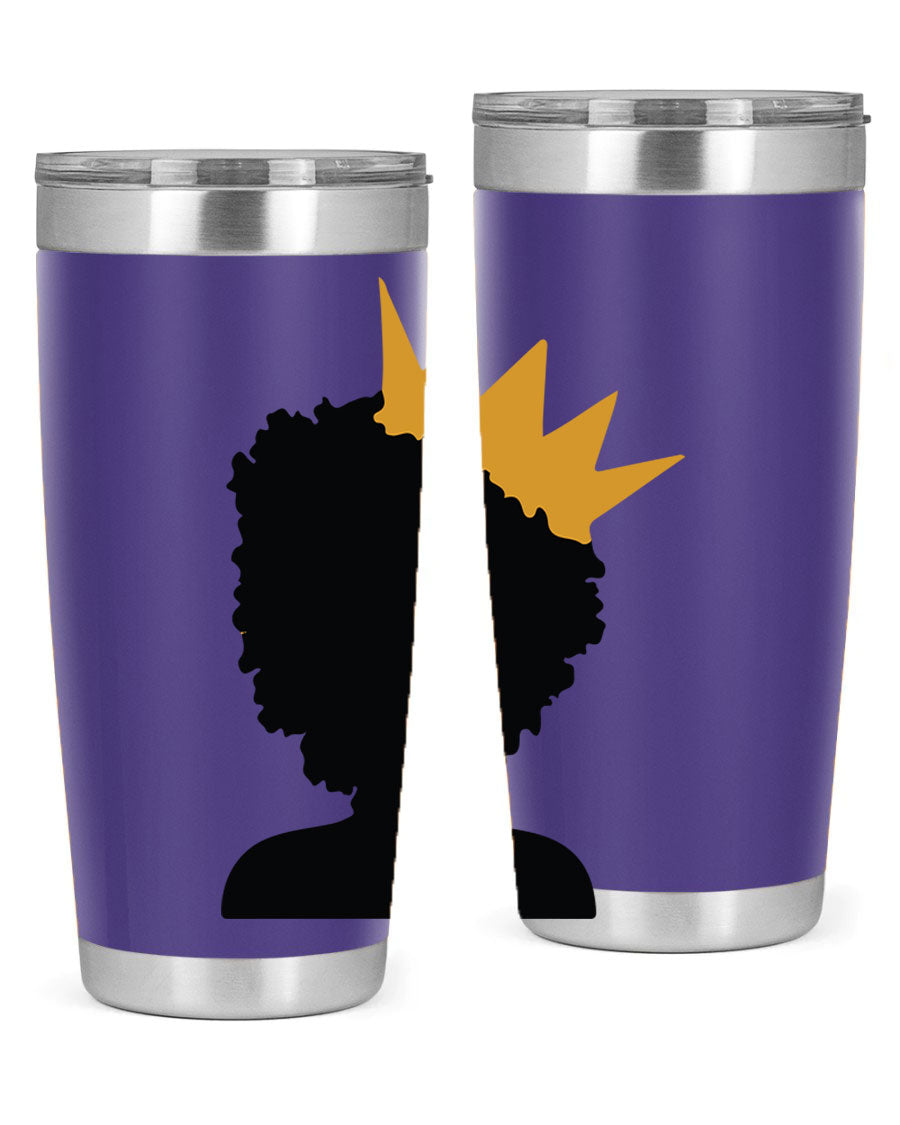 Black Women - Queen 20oz and 30oz Tumblers showcasing double wall vacuum stainless steel design with elegant prints celebrating black women.