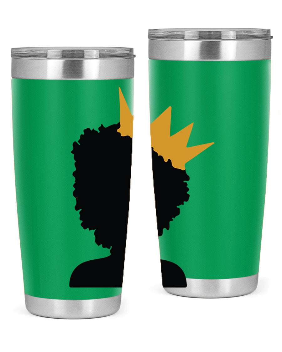 Black Women - Queen 20oz and 30oz Tumblers showcasing double wall vacuum stainless steel design with elegant prints celebrating black women.