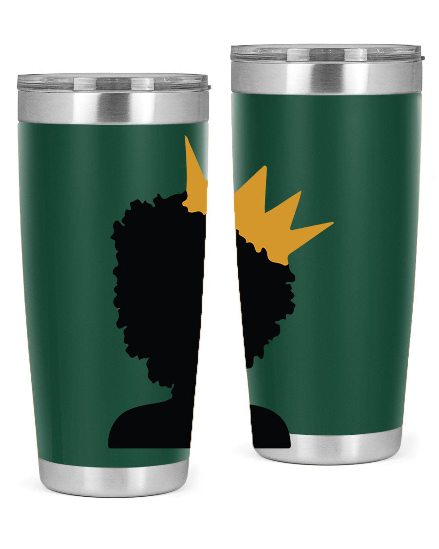 Black Women - Queen 20oz and 30oz Tumblers showcasing double wall vacuum stainless steel design with elegant prints celebrating black women.