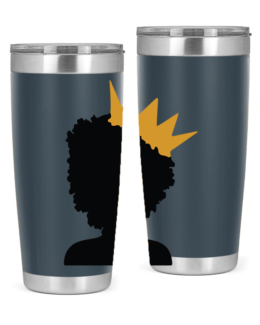 Black Women - Queen 20oz and 30oz Tumblers showcasing double wall vacuum stainless steel design with elegant prints celebrating black women.