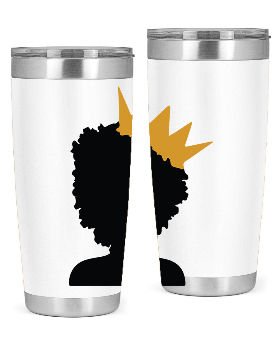 Black Women - Queen 20oz and 30oz Tumblers showcasing double wall vacuum stainless steel design with elegant prints celebrating black women.