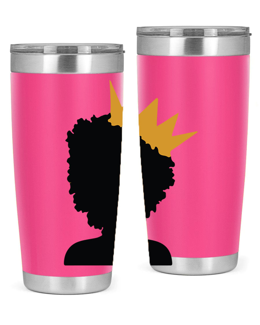 Black Women - Queen 20oz and 30oz Tumblers showcasing double wall vacuum stainless steel design with elegant prints celebrating black women.