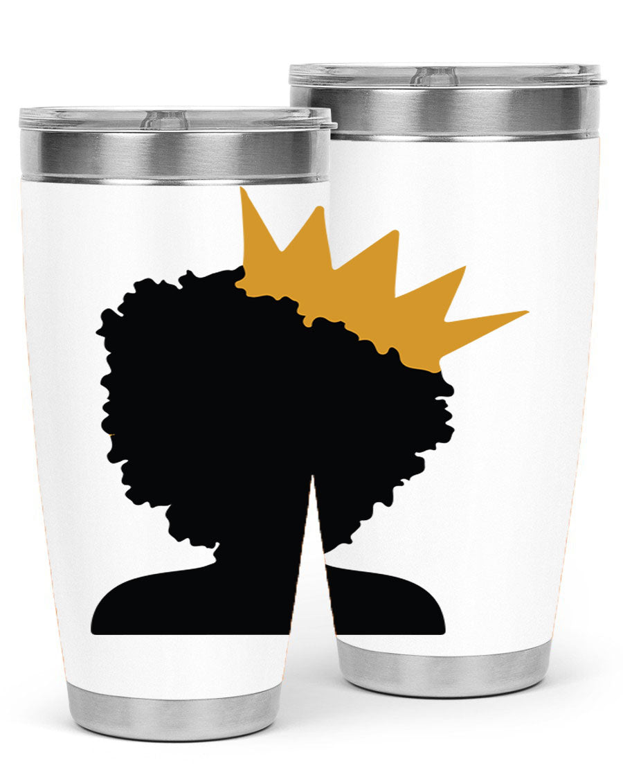 Black Women - Queen 20oz and 30oz Tumblers showcasing double wall vacuum stainless steel design with elegant prints celebrating black women.