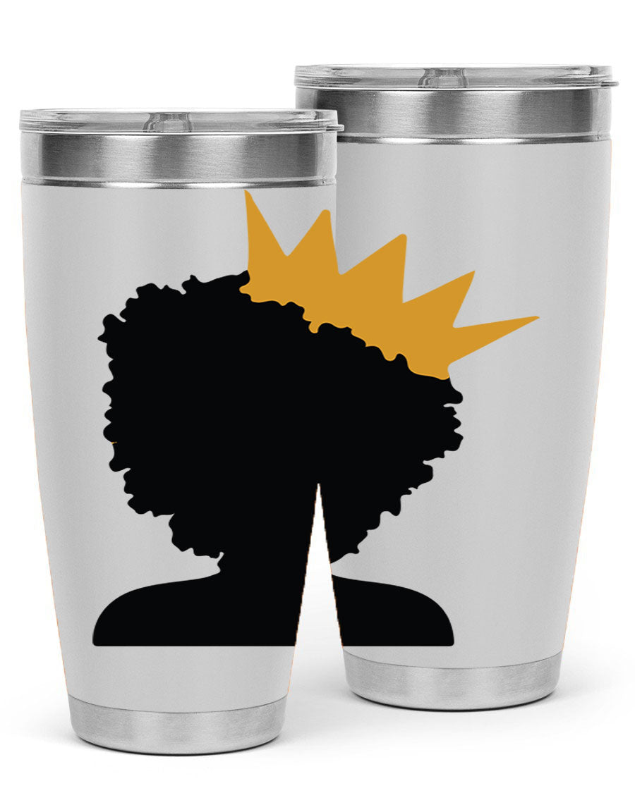 Black Women - Queen 20oz and 30oz Tumblers showcasing double wall vacuum stainless steel design with elegant prints celebrating black women.