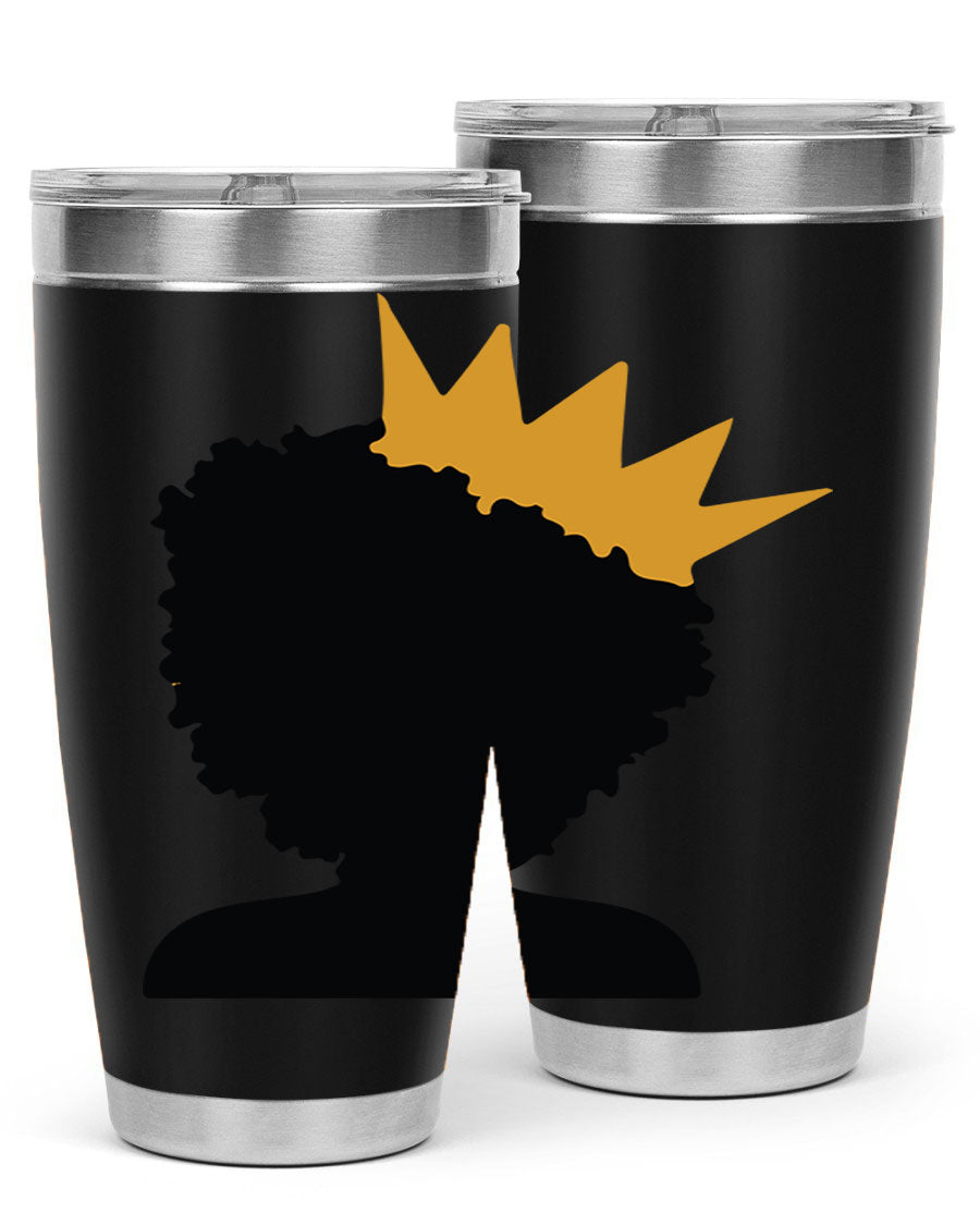 Black Women - Queen 20oz and 30oz Tumblers showcasing double wall vacuum stainless steel design with elegant prints celebrating black women.