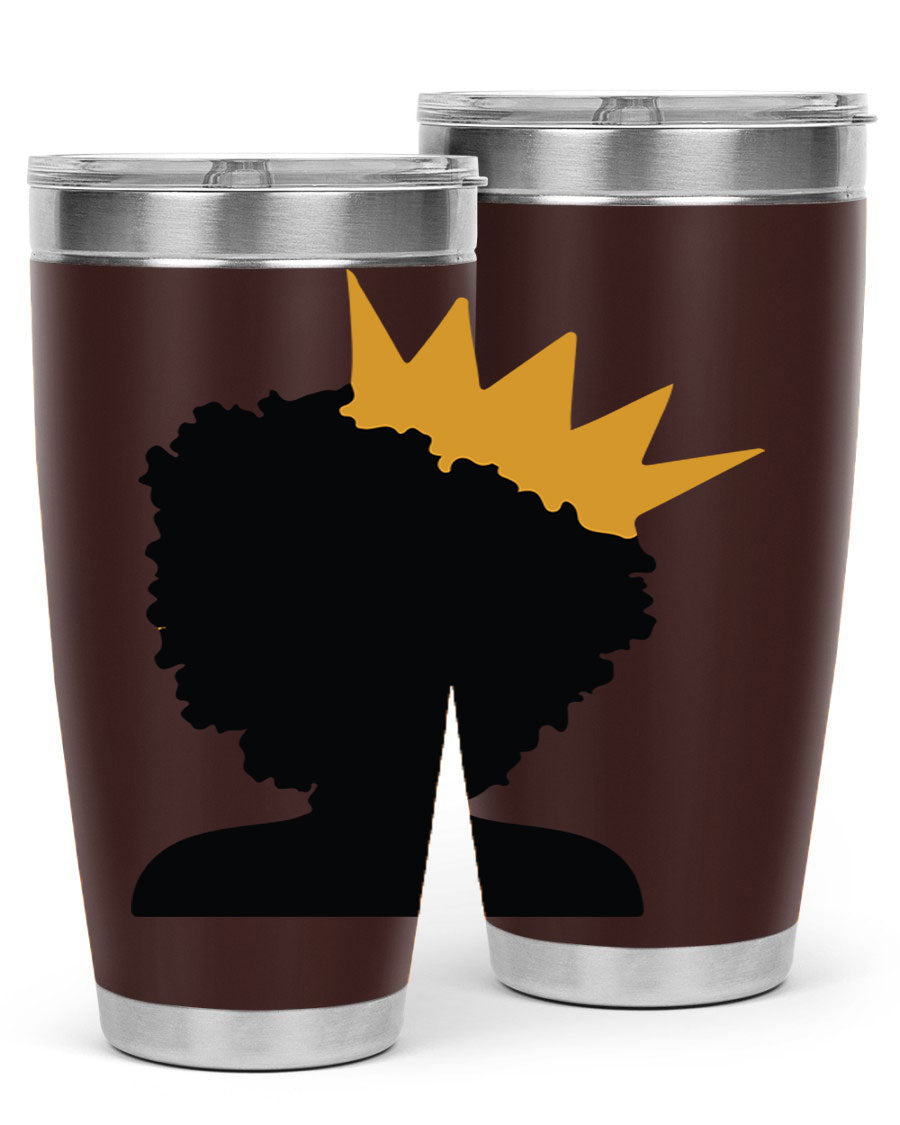 Black Women - Queen 20oz and 30oz Tumblers showcasing double wall vacuum stainless steel design with elegant prints celebrating black women.