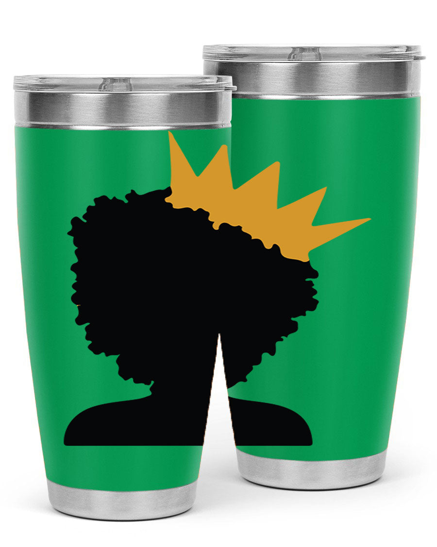 Black Women - Queen 20oz and 30oz Tumblers showcasing double wall vacuum stainless steel design with elegant prints celebrating black women.