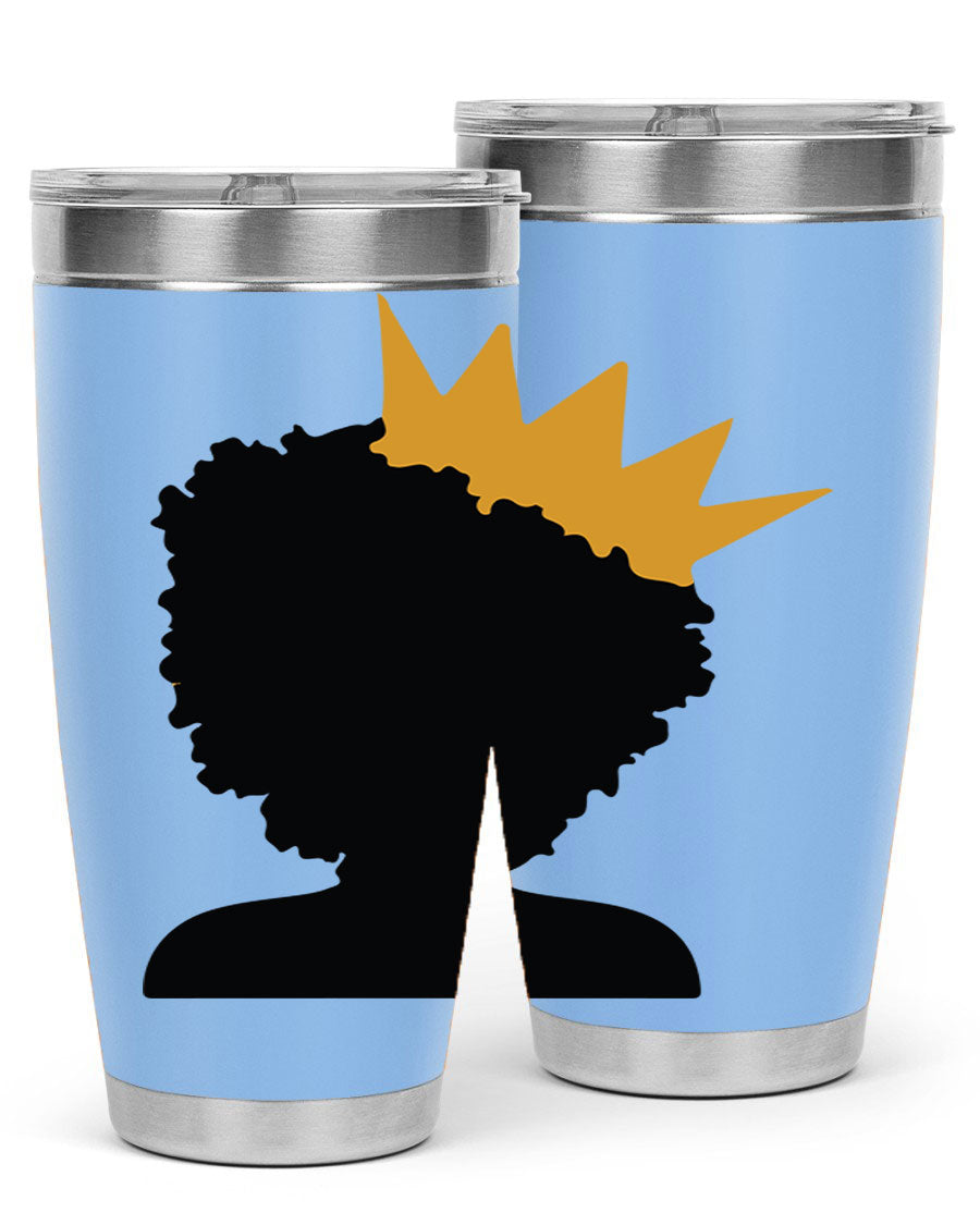 Black Women - Queen 20oz and 30oz Tumblers showcasing double wall vacuum stainless steel design with elegant prints celebrating black women.