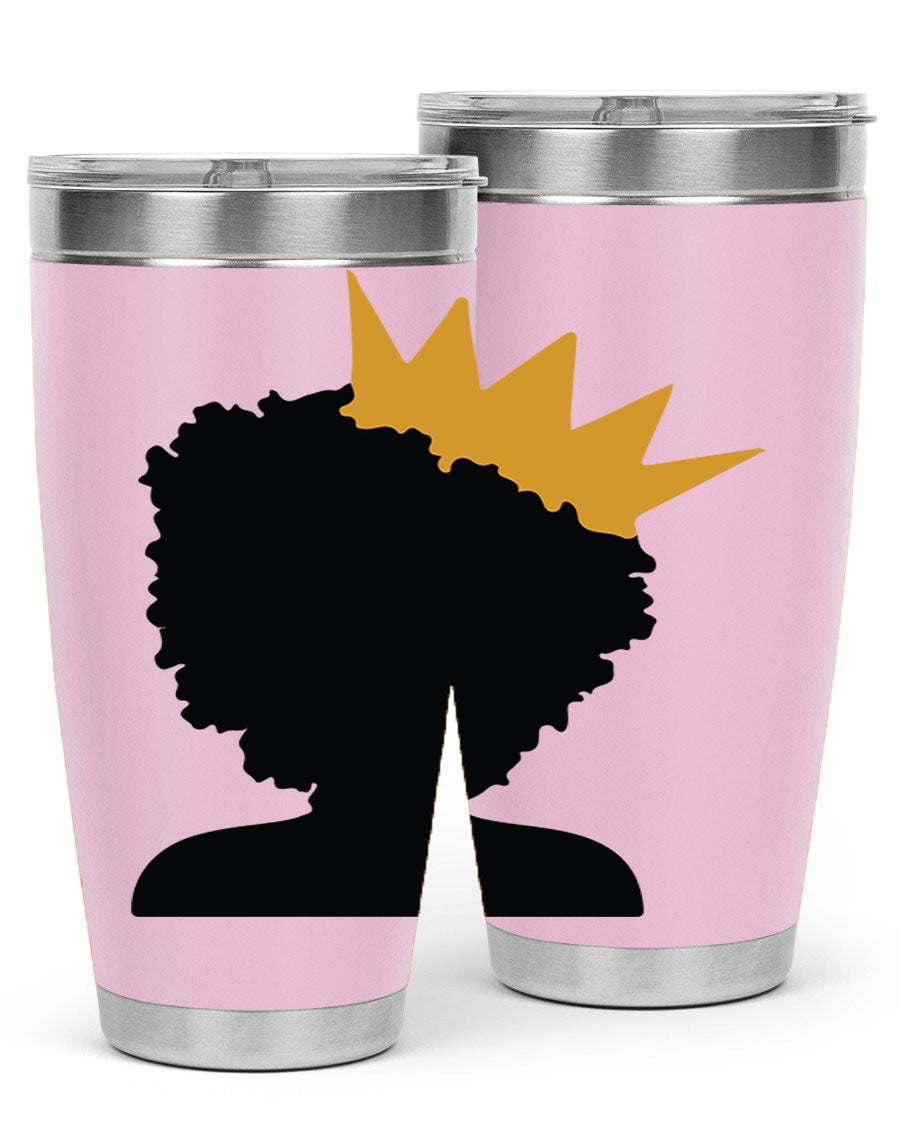 Black Women - Queen 20oz and 30oz Tumblers showcasing double wall vacuum stainless steel design with elegant prints celebrating black women.