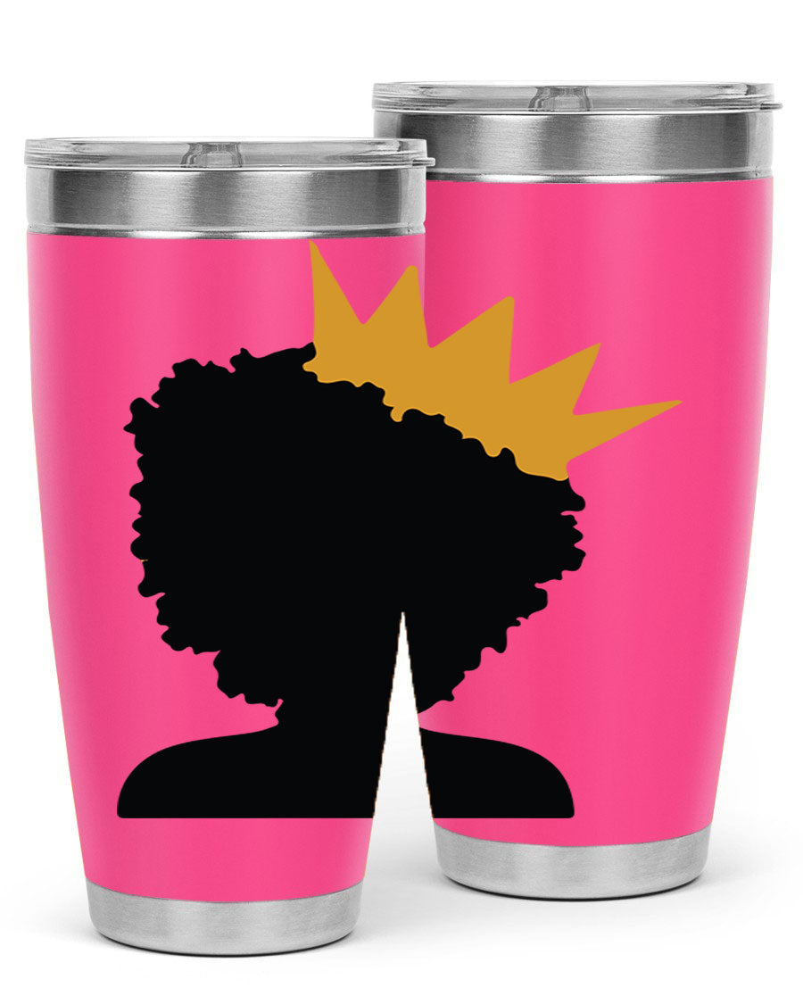 Black Women - Queen 20oz and 30oz Tumblers showcasing double wall vacuum stainless steel design with elegant prints celebrating black women.