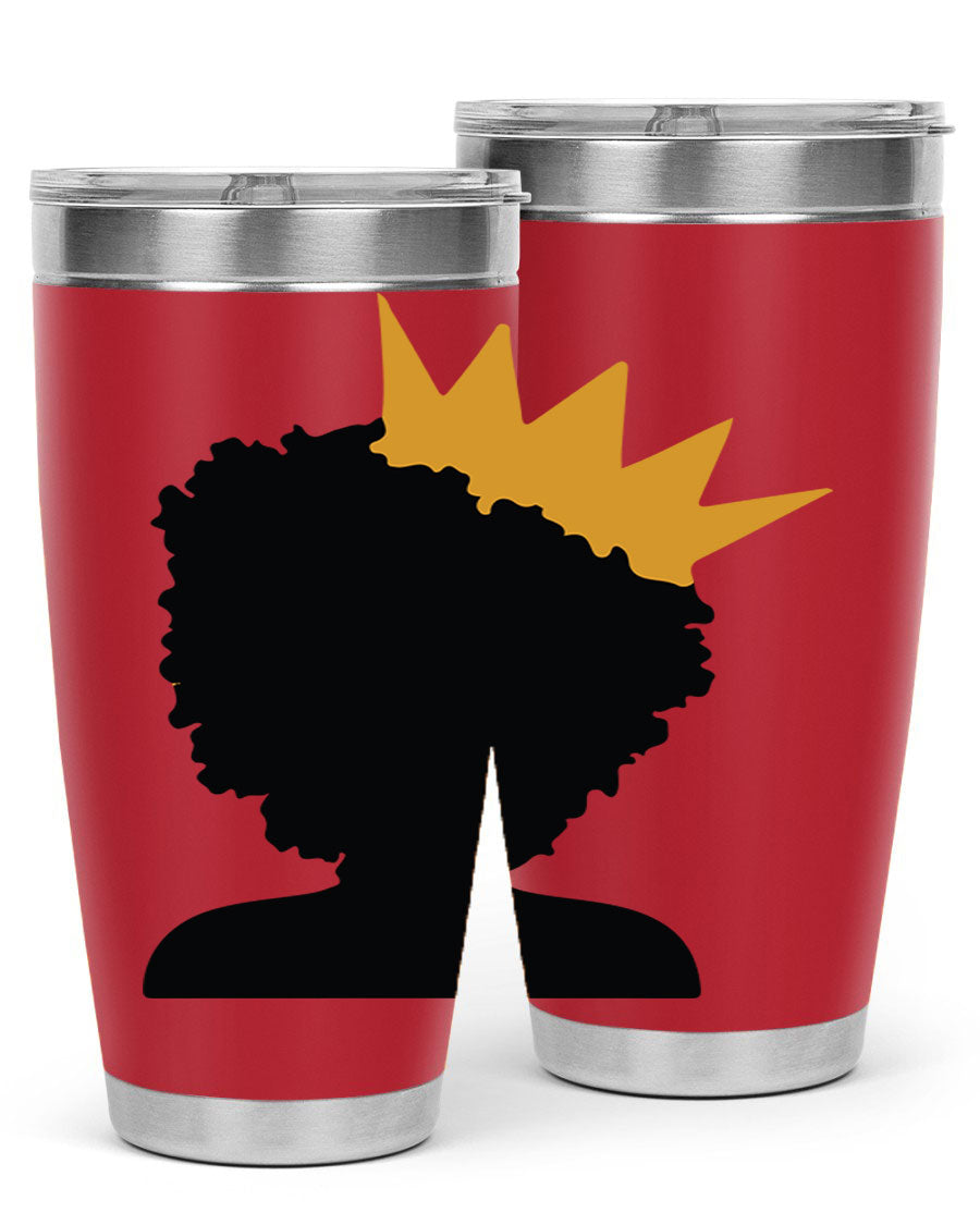 Black Women - Queen 20oz and 30oz Tumblers showcasing double wall vacuum stainless steel design with elegant prints celebrating black women.