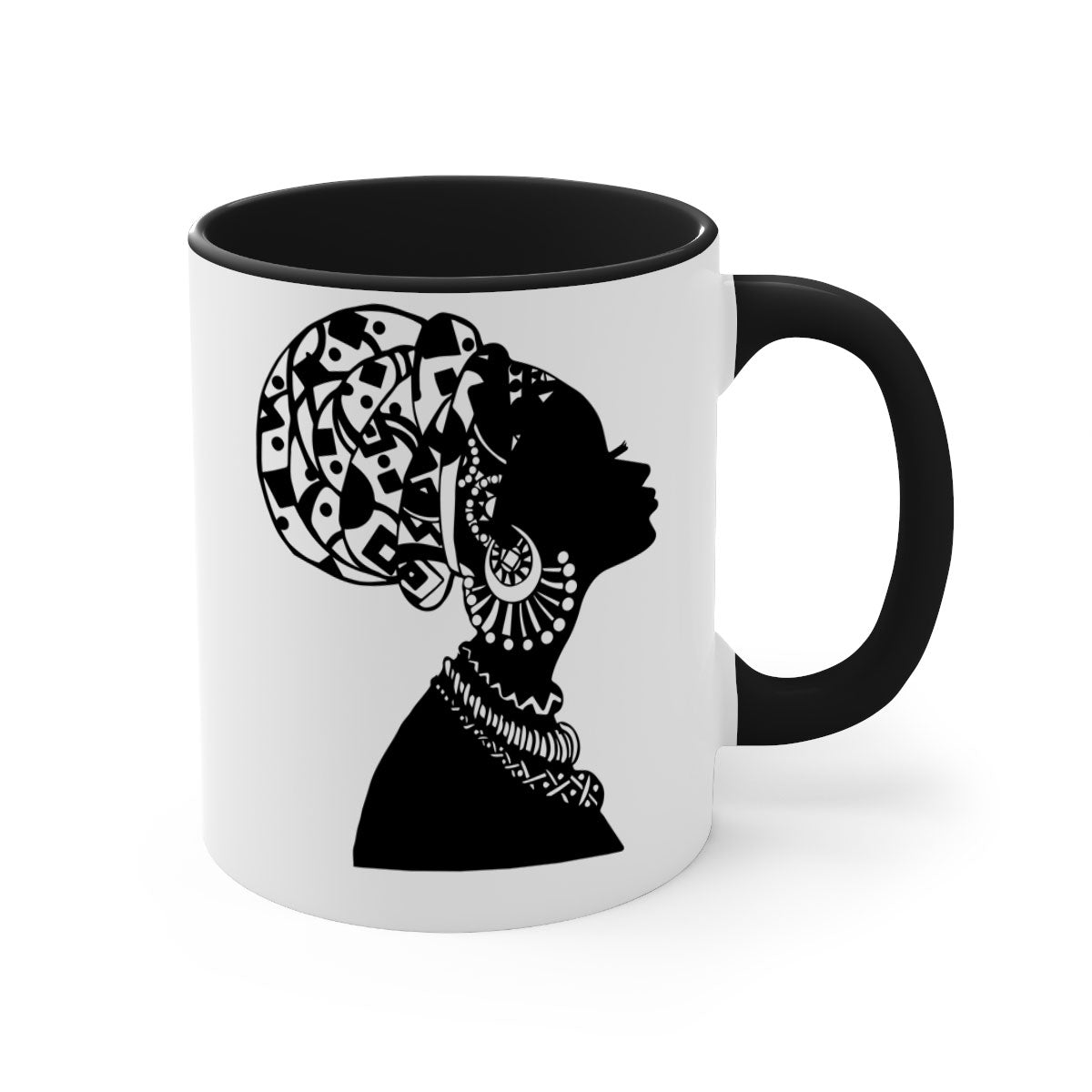 Black Women - Queen Mug featuring a glossy finish, colored handle, and interior, available in multiple colors.