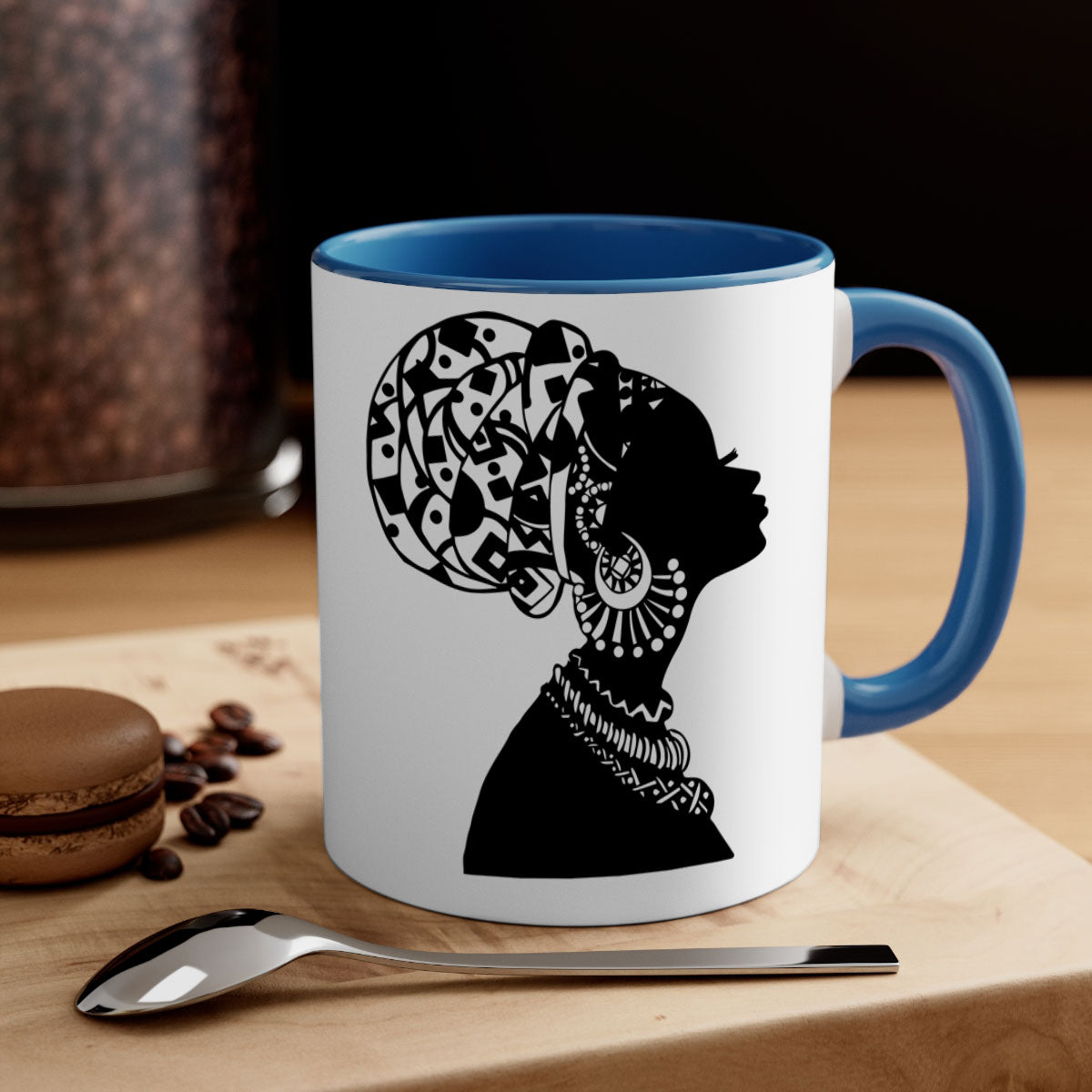 Black Women - Queen Mug featuring a glossy finish, colored handle, and interior, available in multiple colors.