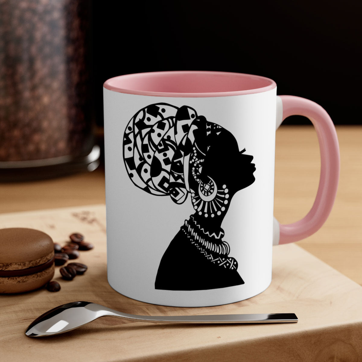 Black Women - Queen Mug featuring a glossy finish, colored handle, and interior, available in multiple colors.