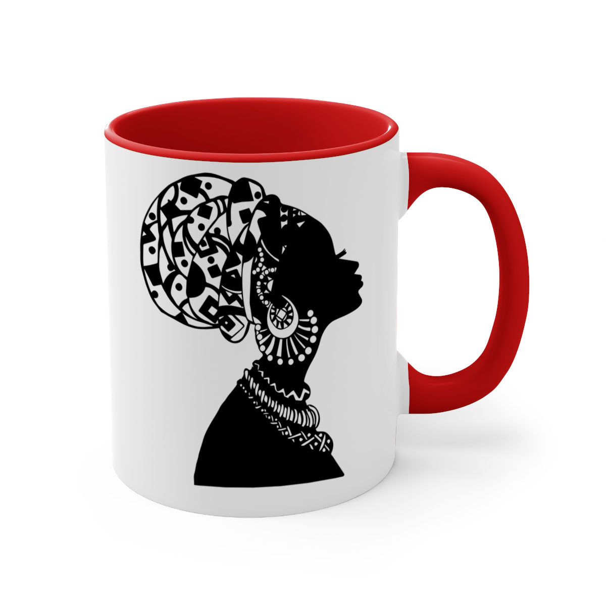 Black Women - Queen Mug featuring a glossy finish, colored handle, and interior, available in multiple colors.