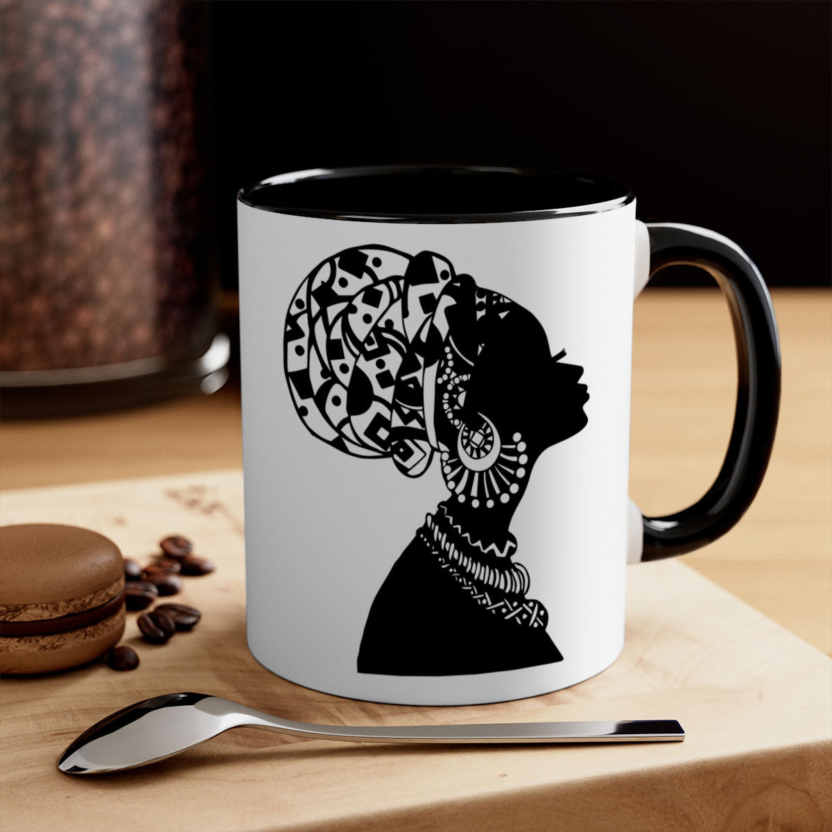 Black Women - Queen Mug featuring a glossy finish, colored handle, and interior, available in multiple colors.