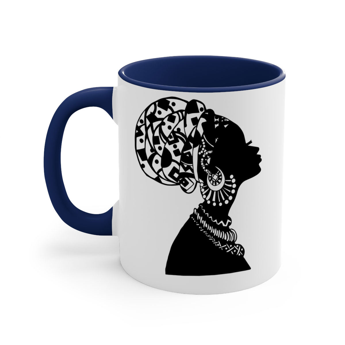 Black Women - Queen Mug featuring a glossy finish, colored handle, and interior, available in multiple colors.