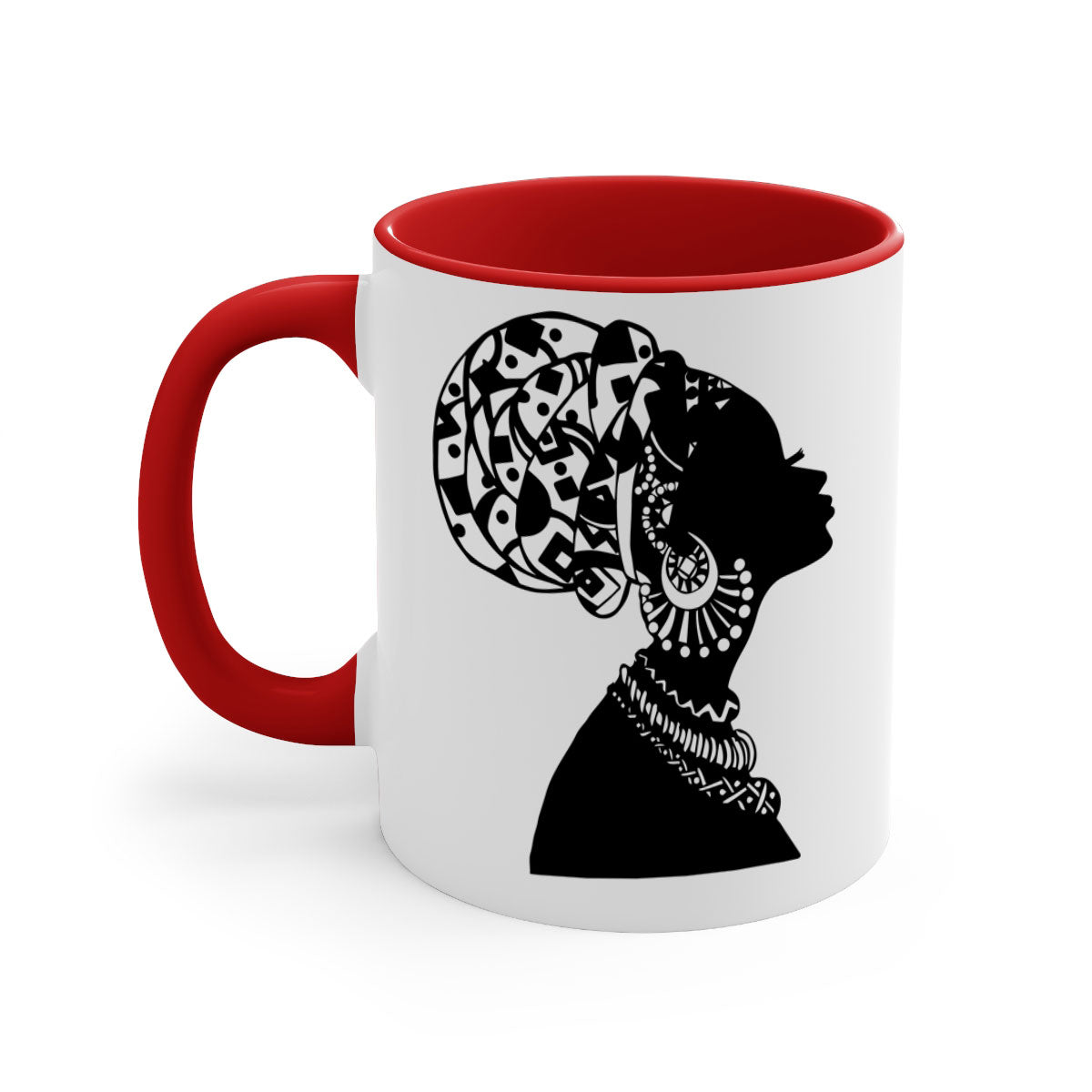 Black Women - Queen Mug featuring a glossy finish, colored handle, and interior, available in multiple colors.