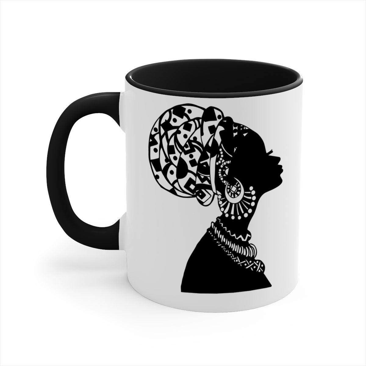 Black Women - Queen Mug featuring a glossy finish, colored handle, and interior, available in multiple colors.