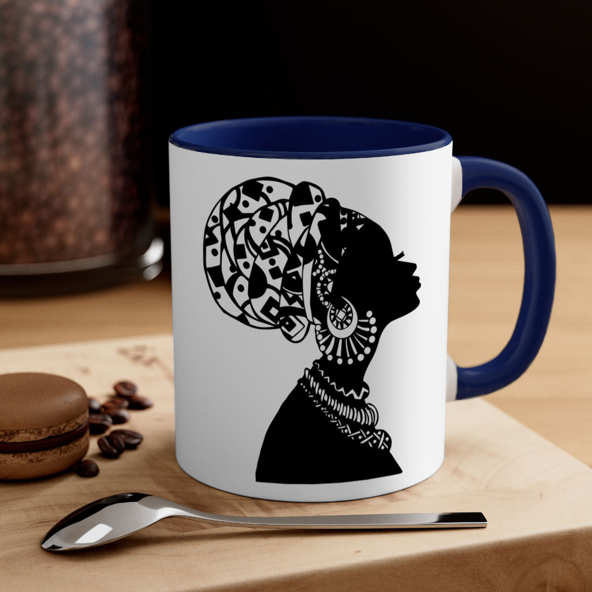 Black Women - Queen Mug featuring a glossy finish, colored handle, and interior, available in multiple colors.