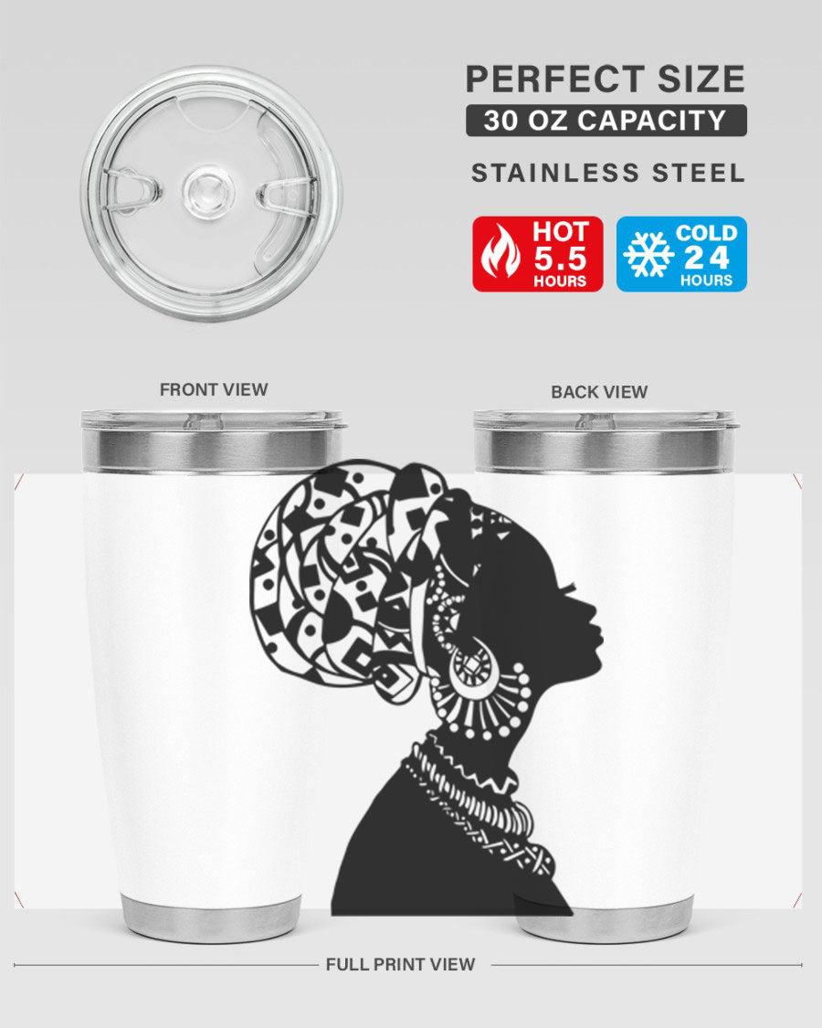 Black Women - Queen 52# Tumbler showcasing double wall vacuum stainless steel design with copper lining, perfect for hot and cold beverages.