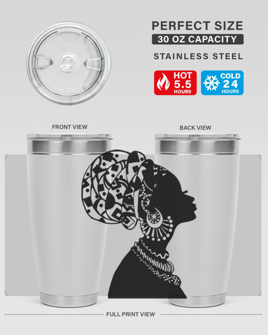 Black Women - Queen 52# Tumbler showcasing double wall vacuum stainless steel design with copper lining, perfect for hot and cold beverages.