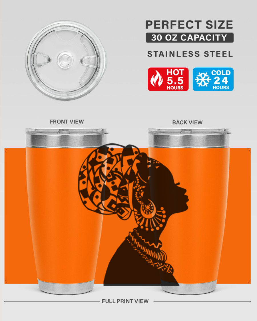 Black Women - Queen 52# Tumbler showcasing double wall vacuum stainless steel design with copper lining, perfect for hot and cold beverages.