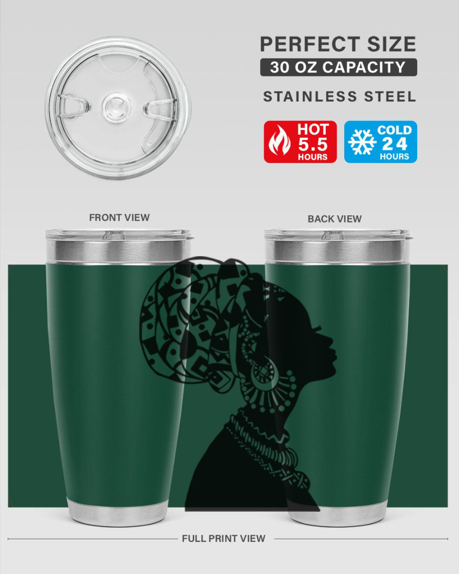 Black Women - Queen 52# Tumbler showcasing double wall vacuum stainless steel design with copper lining, perfect for hot and cold beverages.