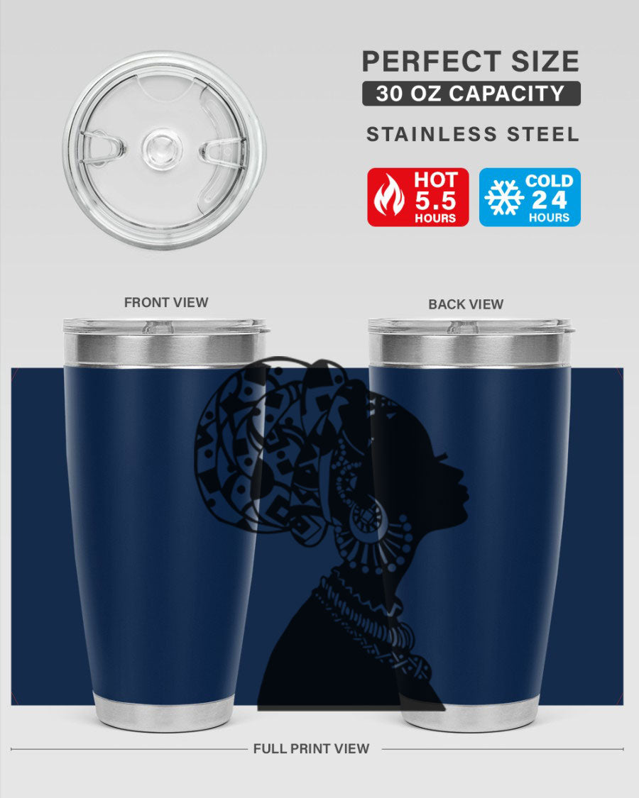 Black Women - Queen 52# Tumbler showcasing double wall vacuum stainless steel design with copper lining, perfect for hot and cold beverages.