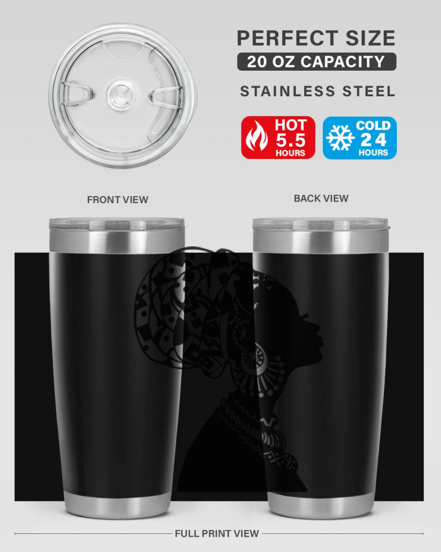 Black Women - Queen 52# Tumbler showcasing double wall vacuum stainless steel design with copper lining, perfect for hot and cold beverages.