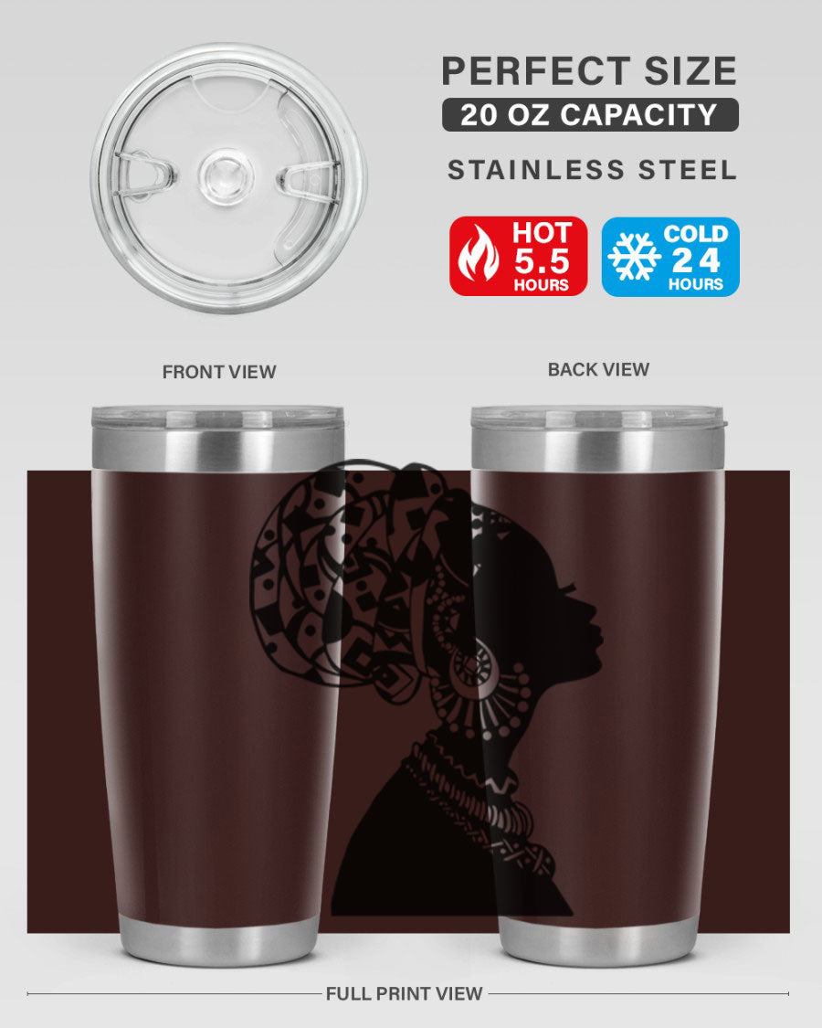 Black Women - Queen 52# Tumbler showcasing double wall vacuum stainless steel design with copper lining, perfect for hot and cold beverages.