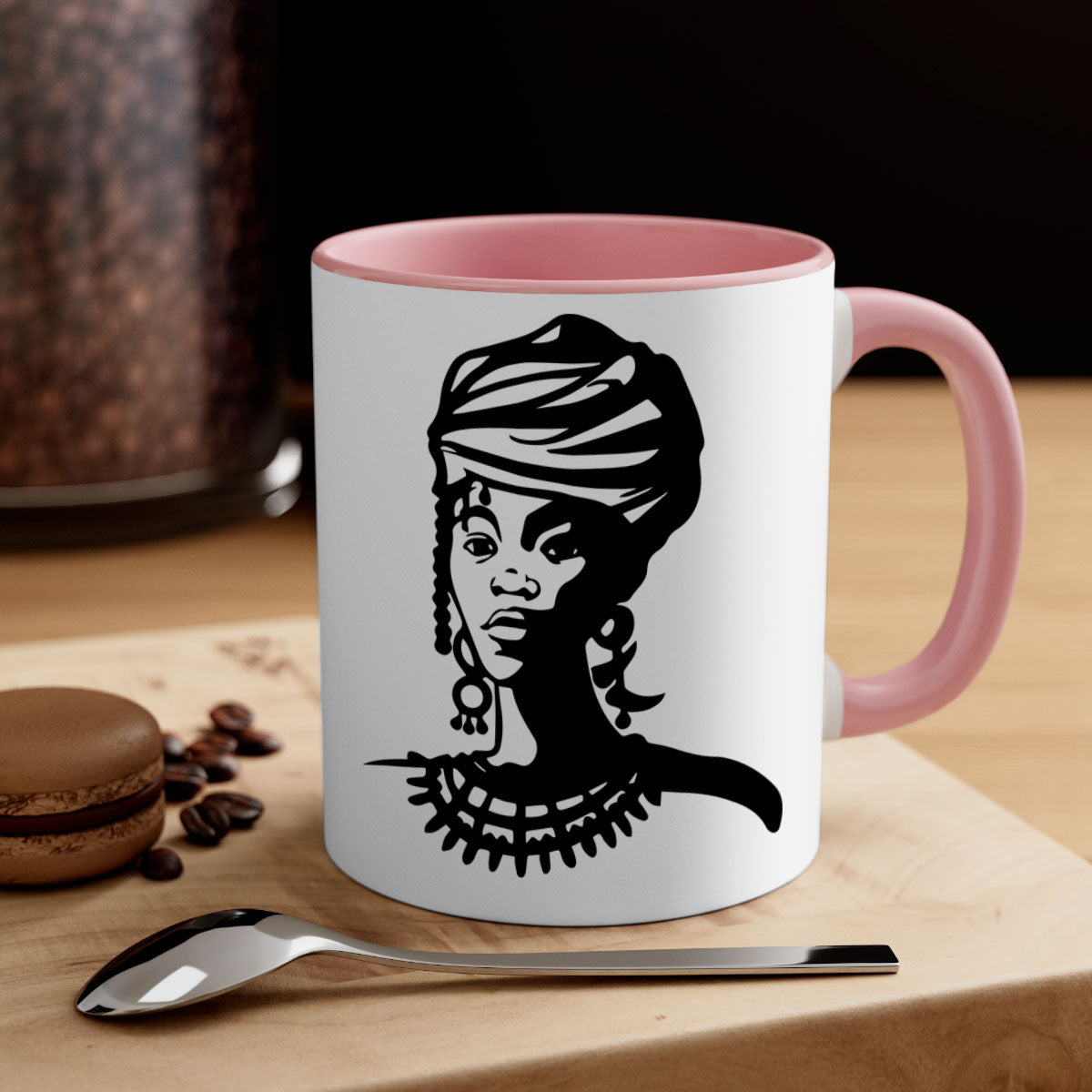 Black Women - Queen 53# Mug with colorful handle and glossy finish, perfect for coffee or tea.